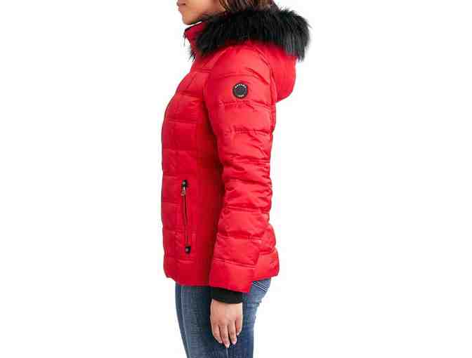 Nautica Women's Faux Fur Trim Hooded Midweight Puffer Jacket-Size Large