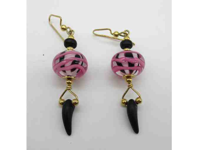 Michele Dern Pink and Black Beaded Earrings