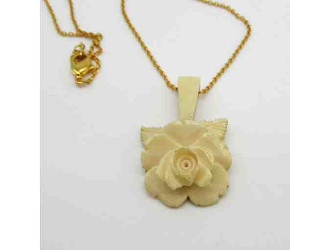 Ivory Colored Rose Pendant on a Gold Chain