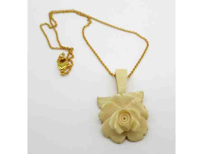 Ivory Colored Rose Pendant on a Gold Chain