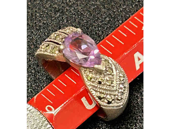 Amethyst and Marcasite Sterling Silver Ring Size 6 Vintage Inspired