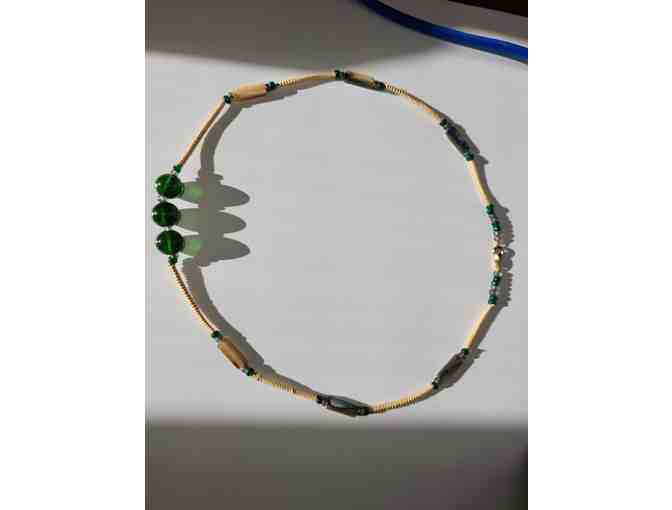 Unique Necklace with Beads, Abalone and Woven Bear Grass