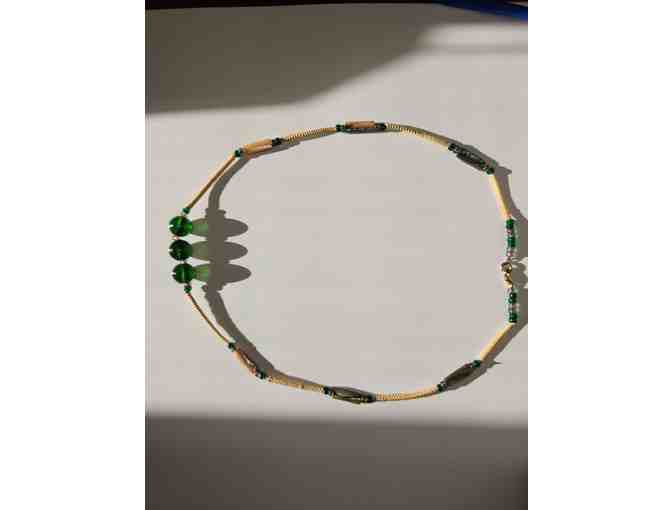 Unique Necklace with Beads, Abalone and Woven Bear Grass