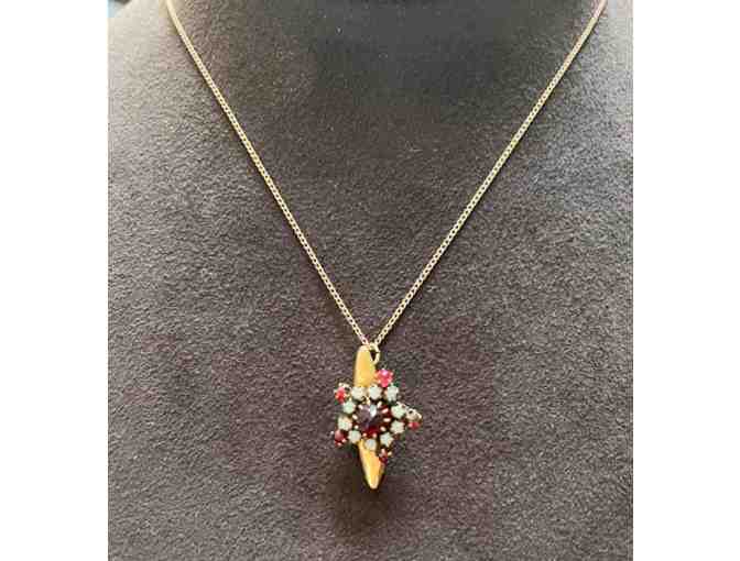 Opal and Red Stone Pendant Necklace