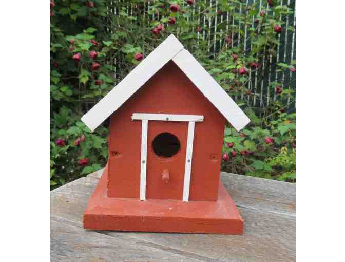 Reddish-Brown Bird House with White Roof and Trim