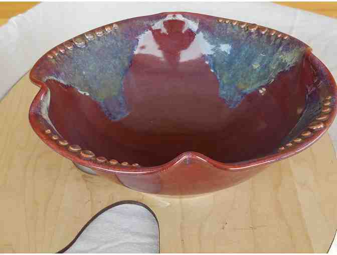 Vermont Pottery Works- Textured Maroon and Blue Bowl