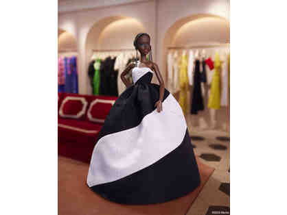 Strapless Ballgown in Black and White Bias Cut Silk Faille