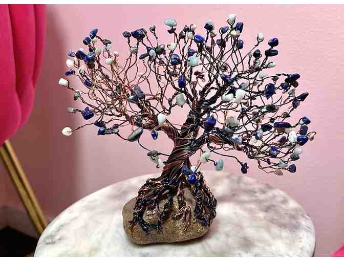 Stainless Steel Wire Tree with Sodalite Stone Leaves - Photo 1