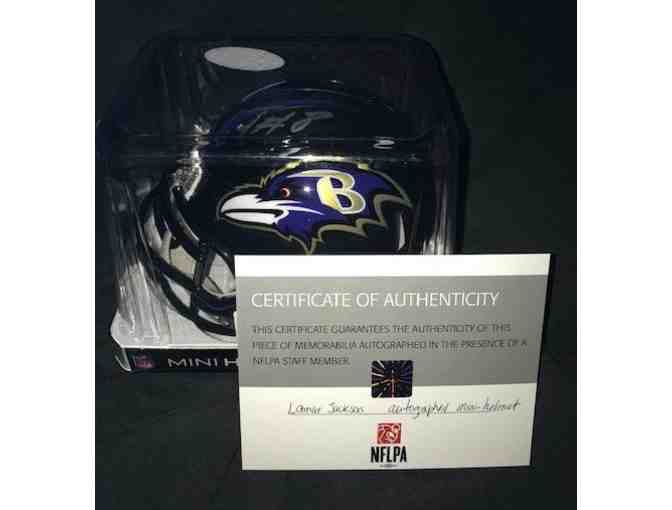 Lamar Jackson Baltimore Ravens Autographed Football and Mini-Helmet