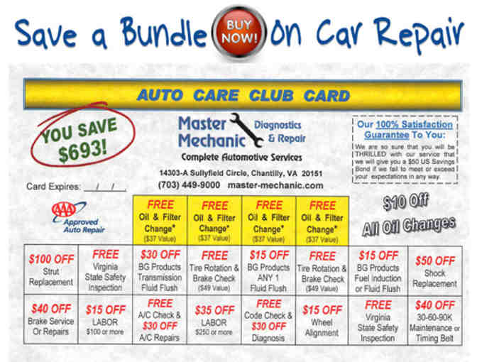 Auto Care Club Card from Master Mechanic