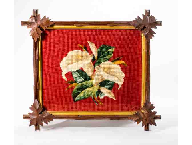 Vintage Calla Lily Cross Stitch in Maple Leaf Frame