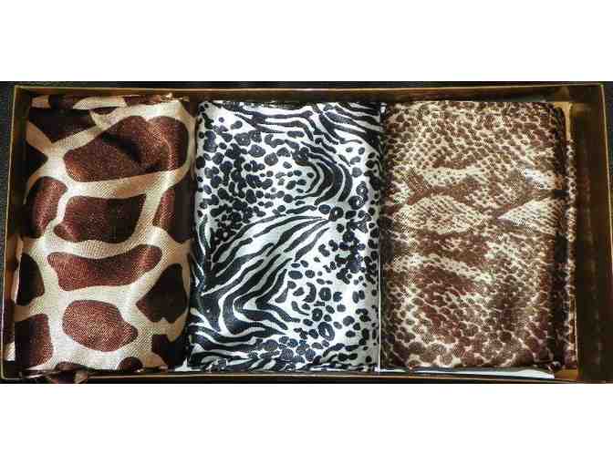 Dennis Basso Set of 3 satin Animal Print Scarves