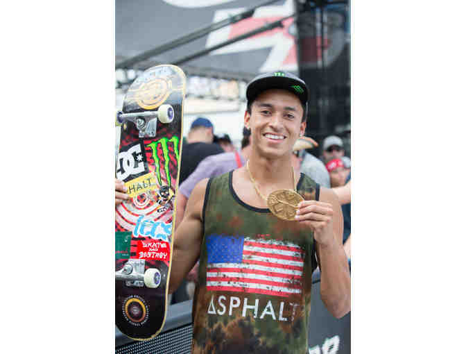 X Games Champ Nyjah Huston Autographed Used Skateboard