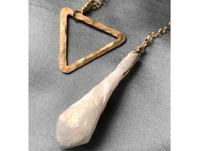 Jessica DeCarlo Jewelry: Hammered 14K Gold Filled Triangle Lariat Necklace and Quartz Drop