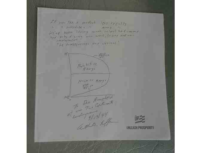 A Signed Note To President Trump From Art Laffer On A Laffer Curve Napkin