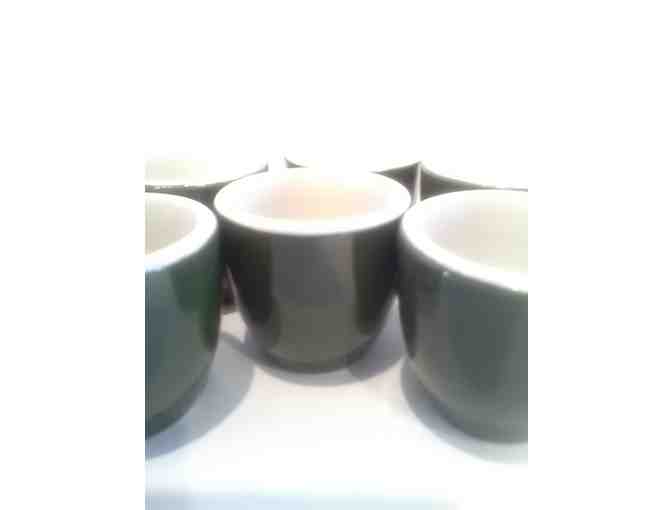 Hall Bellvue Green Teapot w/7 Mustard Cups