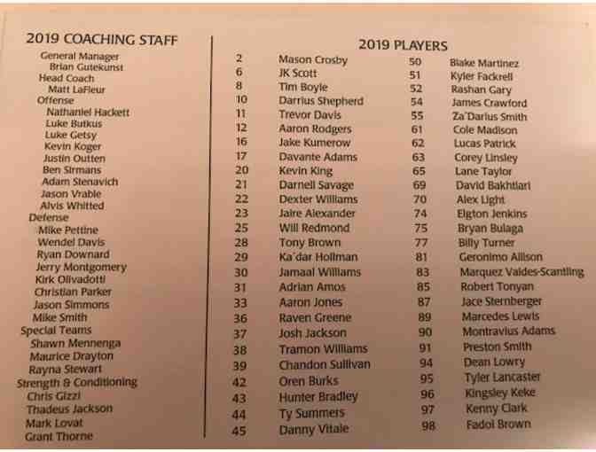 2019 Green Bay Packers Football with all players and coaching staff signatures