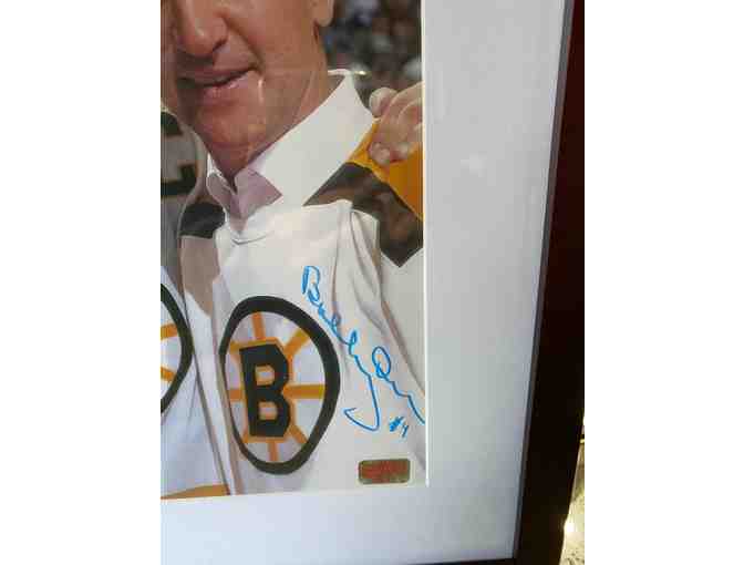 RAY BOURQUE, BOBBY ORR DUAL AUTOGRAPHED PHOTO, 8 INCHES BY 10 INCHES, 11 x 14 FRAME