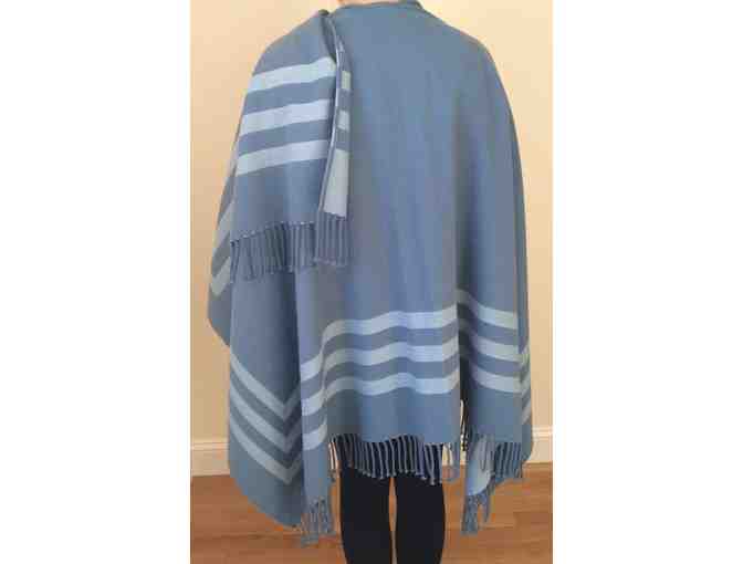 Soft Fine Wool Blue-Grey Fringed Poncho Shawl