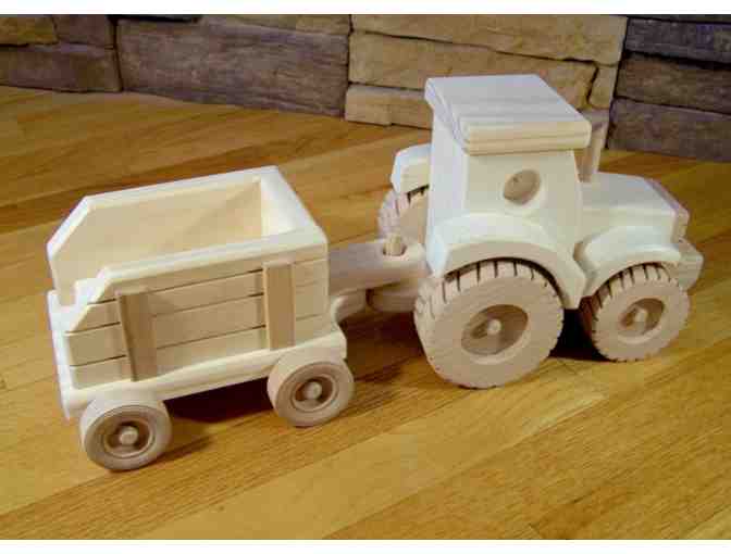 Handmade Wooden Farm Tractor and Wagon Toy