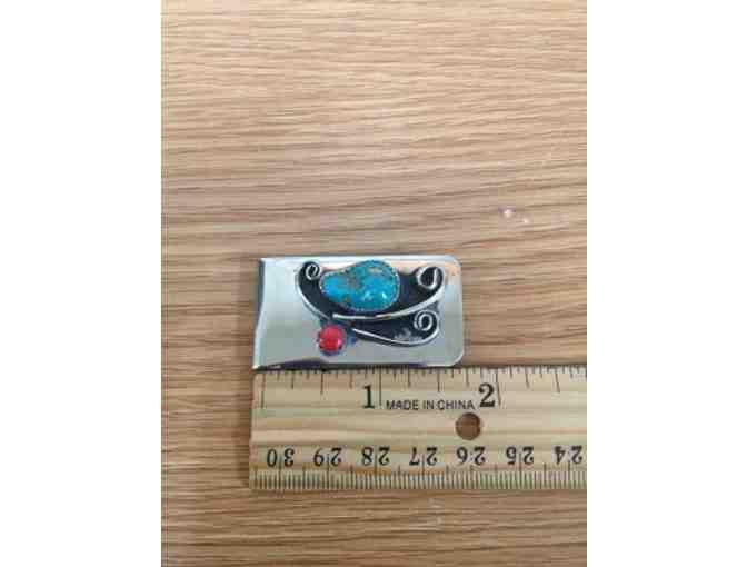 Handcrafted Sterling Silver Money Clip - Coral, Turquoise, Sterling