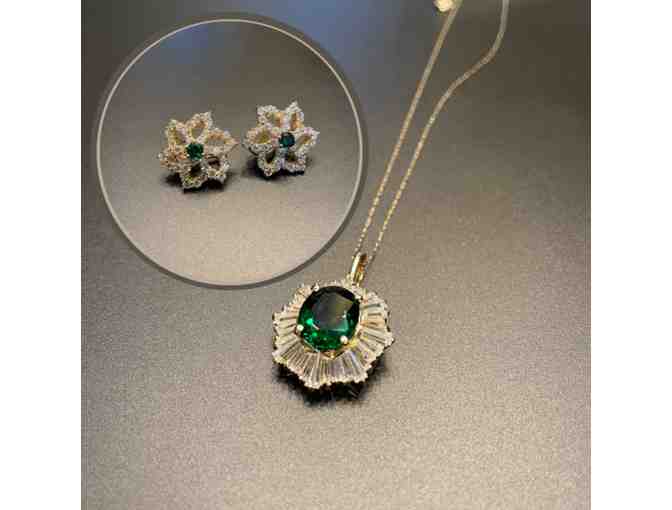 Green Crystal Statement Necklace and Earrings Set
