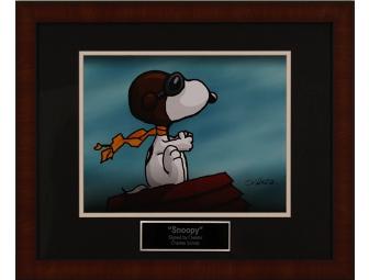 Autographed:  CHARLES SCHULZ Framed 11X14 Snoopy From The RED BARON Animation