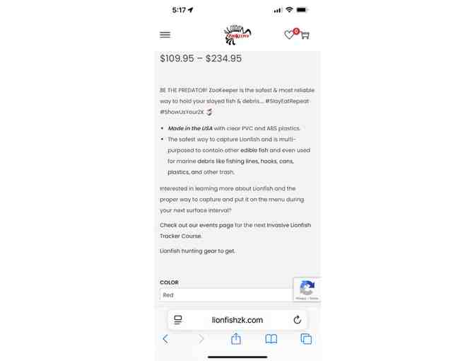 LIONFISH, ZOOKEEPER - Travel / Marine Capture (Red 12')