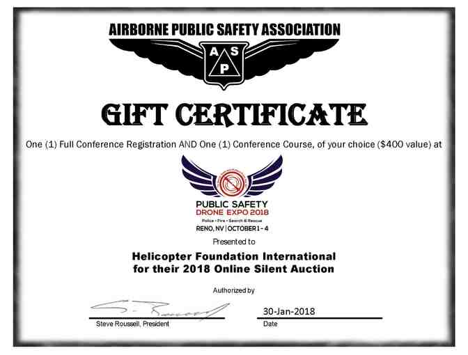 Public Safety Drone EXPO 2018 Conference and Course Certificate