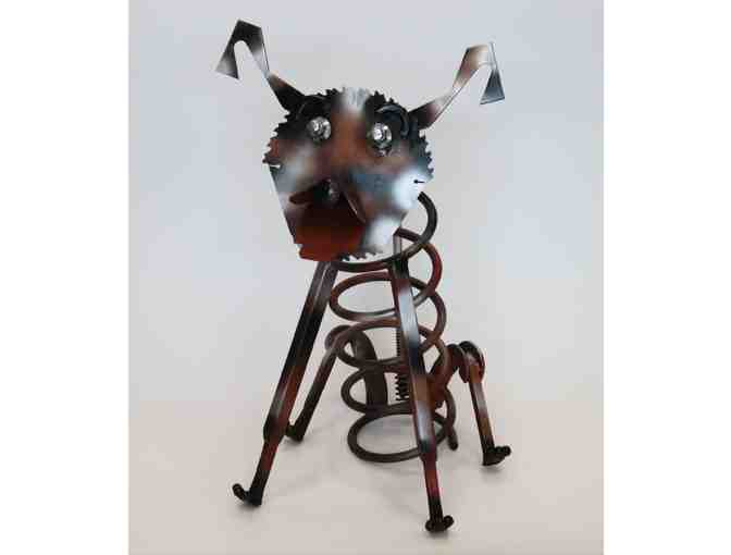 Large Welded Metal Dog Sculpture with Wagging Tail