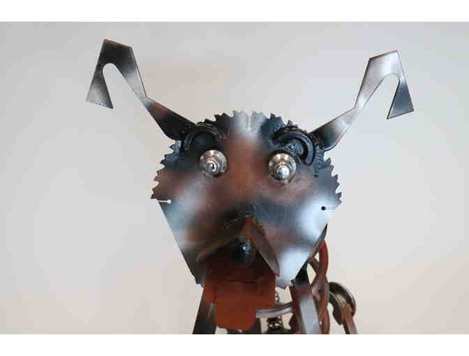 Large Welded Metal Dog Sculpture with Wagging Tail