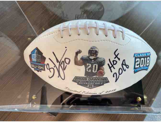 Brian Dawkins Autographed Football with Display Case