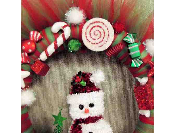 Snowman Christmas Wreath, Traditional Red and Green Holiday Decor