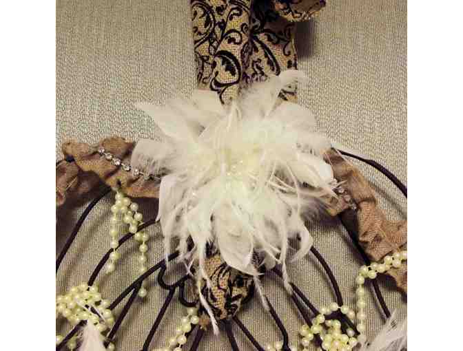 Wrought Iron Angel Wings Wall Decoration, Rustic Burlap, Pearls, and Jewels!