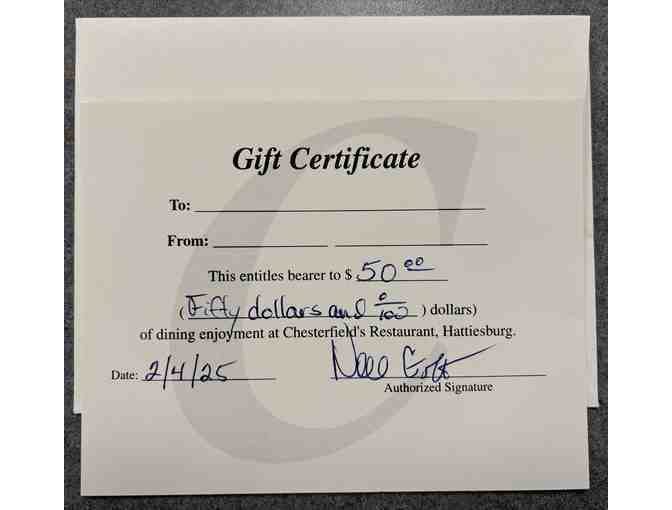 $50 Gift Certificate to Chesterfield's
