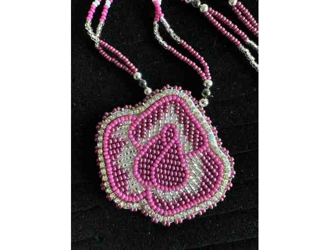 Pink Flower Design Beaded Necklace