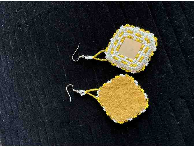 Beaded Yellow Mirror Earrings