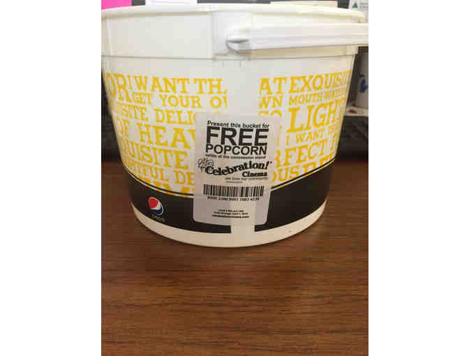 Three $10 Celebration Cinema Gift Card and a Refillable Popcorn Bucket