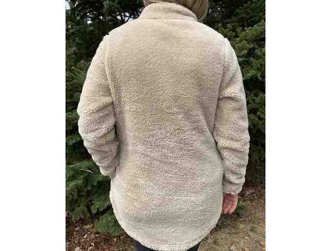 KLT logo embroidered on beige fleece jacket, Women's M