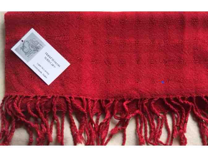 Beautifully Hand-Woven red shawl with fringe