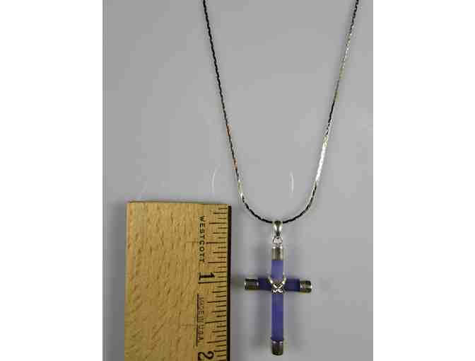 Purple Stone Sterling Silver Cross Pendant Necklace