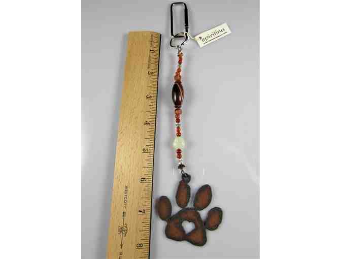 Rustic Metal Dog Paw Print with Heart Beaded Key Chain