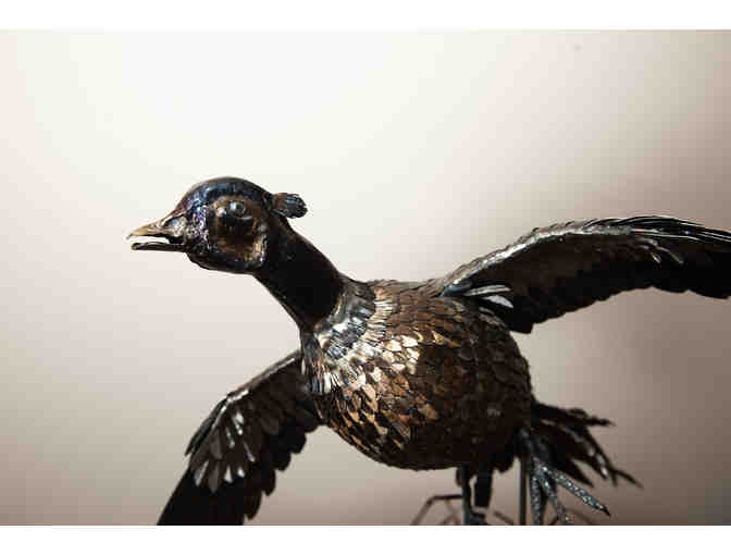 Metal pheasant sculpture by Jim Dolan