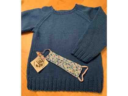Hand Knit Sweater for a Child - Ages 4 to 6 years old and One Child SIze Face Mask