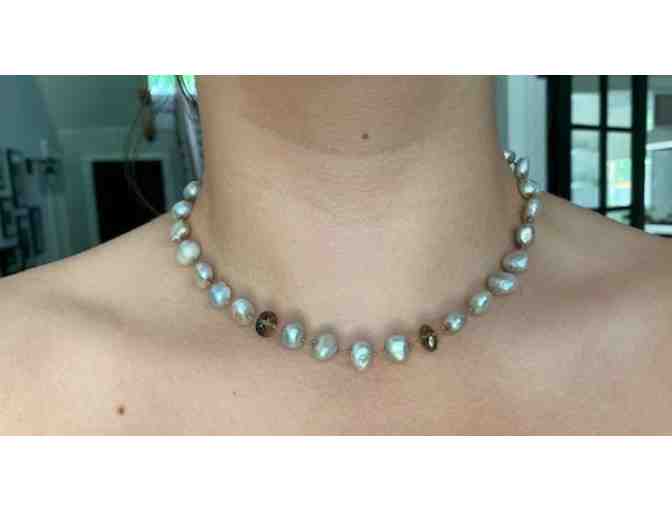 Grey Pearl and Smokey Quartz Necklace By Lisa Nik