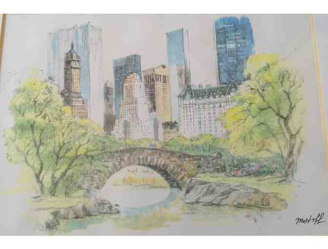 Set of four framed prints by Mostoff depicting New York