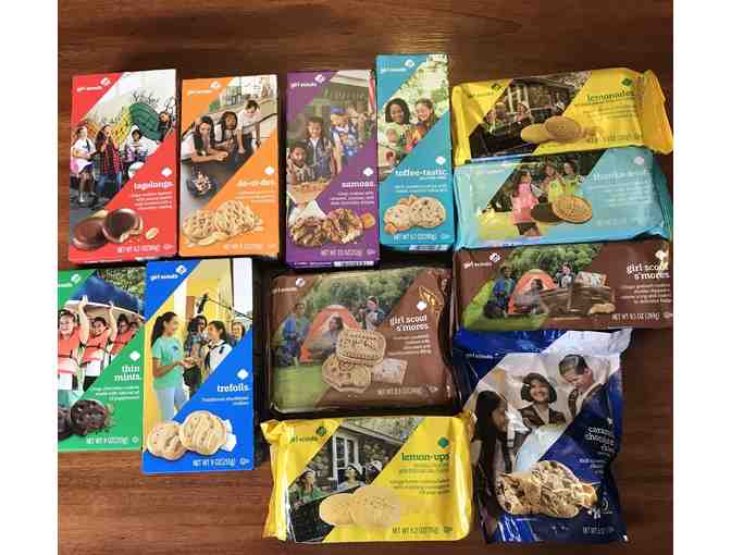 12 boxes of Girl Scout Cookies--from both bakers