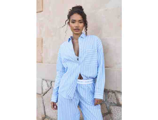 Lounge - Women's Pajama Set Blue Pinstripe - Photo 1