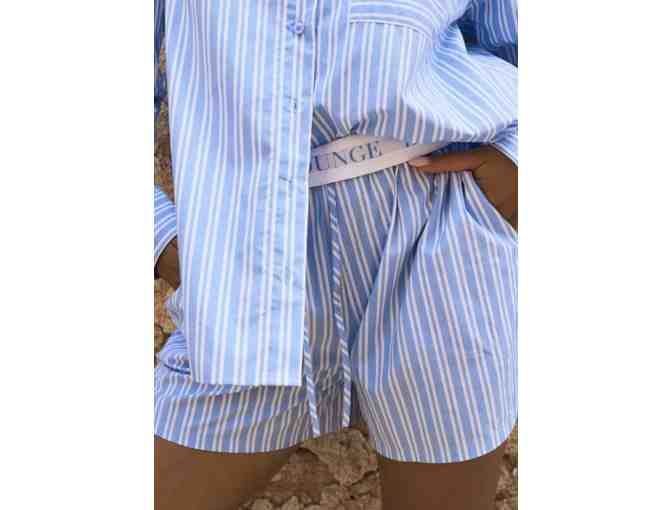 Lounge - Women's Pajama Set Blue Pinstripe - Photo 3