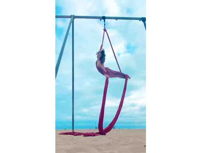 Aerial silks at the Beach by the Santa Monica Pier with Coach Sharyn